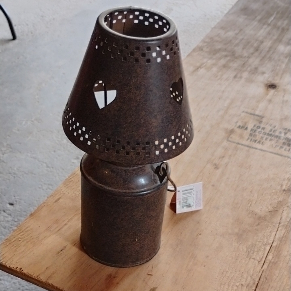 Rustic Brown Metal Lantern with Heart Cutouts